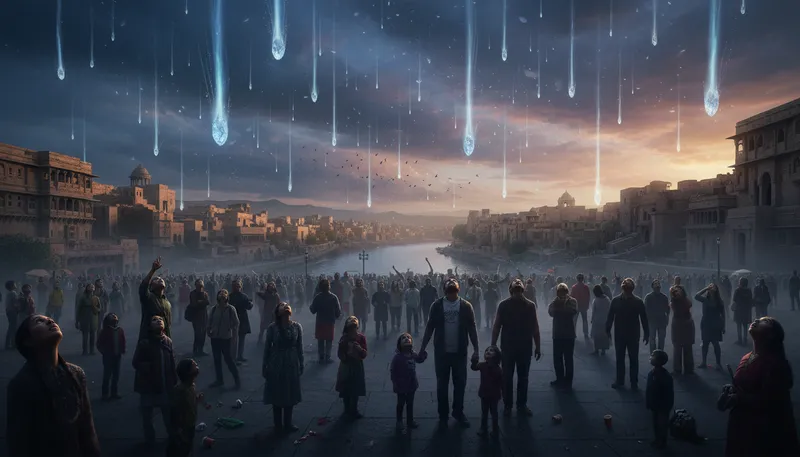 Illustration of skyfall: A term indicating a dramatic fall from the sky.