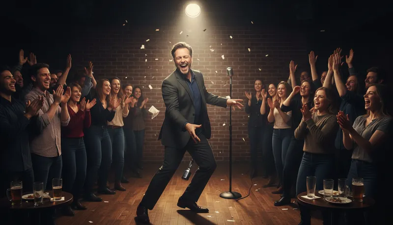 Illustration of drop the mic: to finish impressively or dramatically