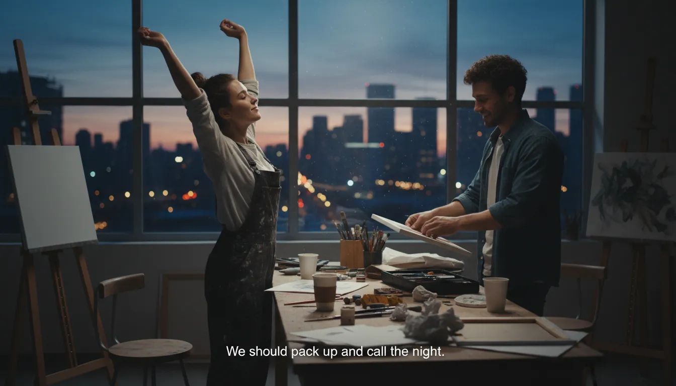 Ilustración de call it a night: decide to stop working for the night