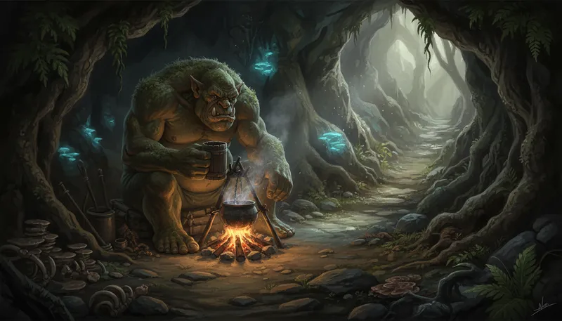 Illustration of ogre: A mythical monster, often large and frightening.