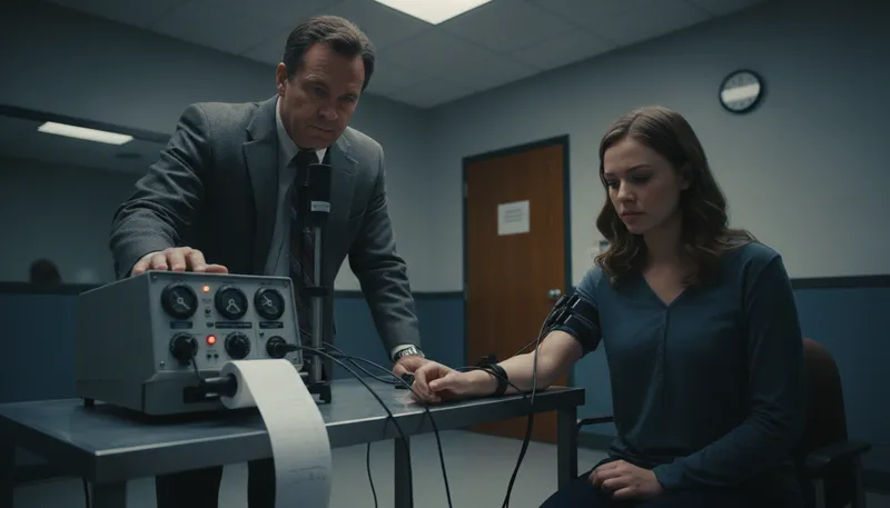 Illustration of polygraph: a device that measures physiological responses.