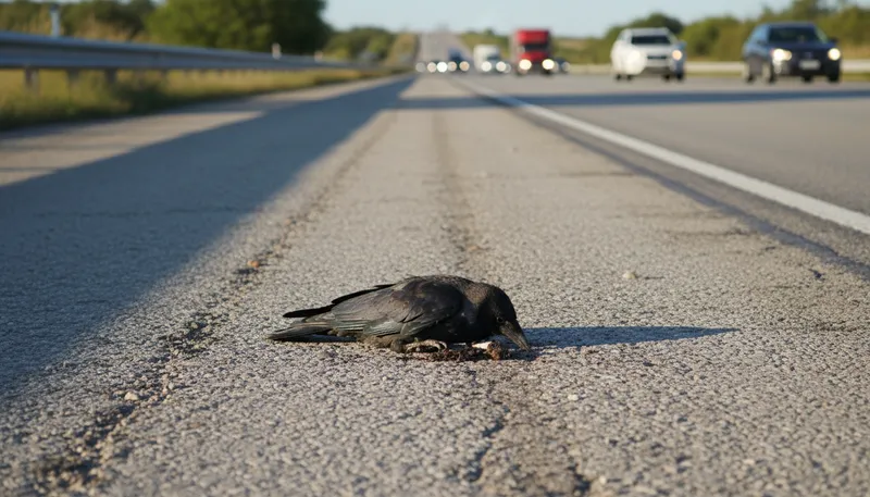Illustration of roadkill: Animals killed by vehicles on the road.