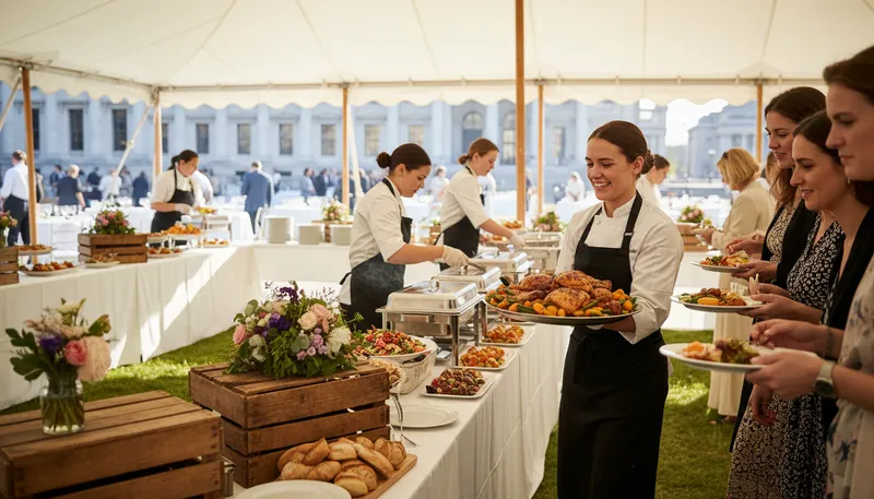 Illustration of caterer: A person or company that provides food.