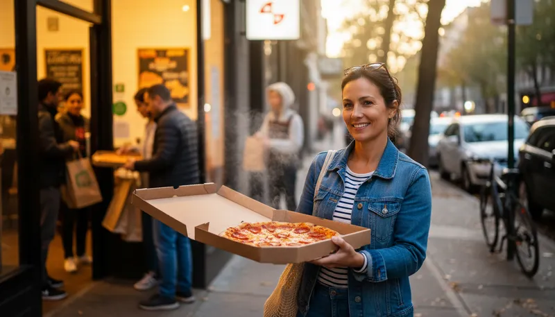 Illustration of carry out: take food away from a restaurant