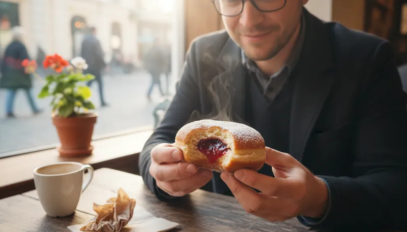 Illustration of berliner: a type of doughnut filled with jam