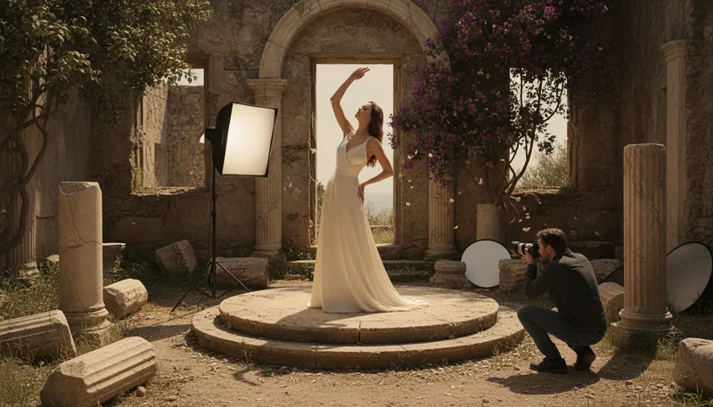 Illustration of photoshoot: A session for taking professional photographs.