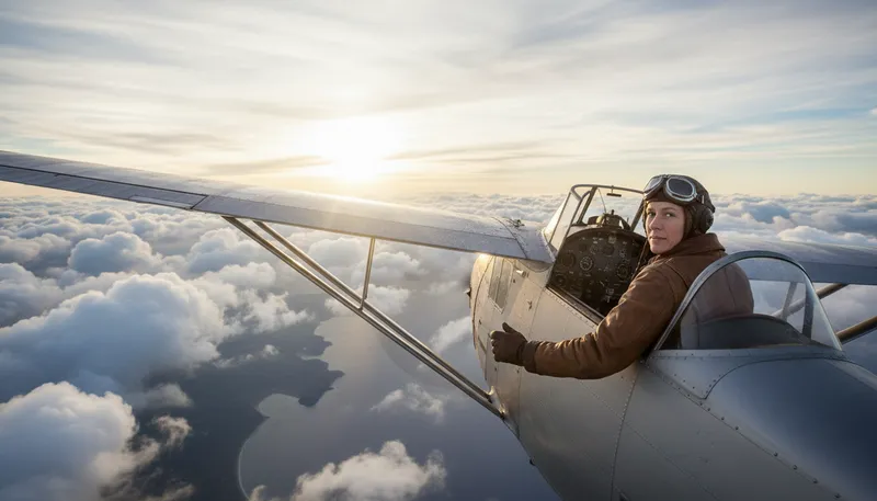 Illustration of earhart: A famous female aviator from history.