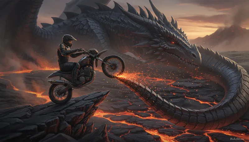 Illustration of tickle the dragon's tail: Tempting danger while taking risks.