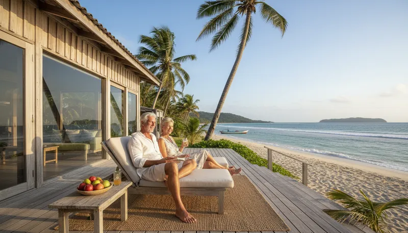 Illustration of comfortably off: Having enough money for a nice lifestyle.
