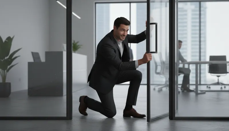 Illustration of get one's foot in the door: to gain initial access or opportunity.