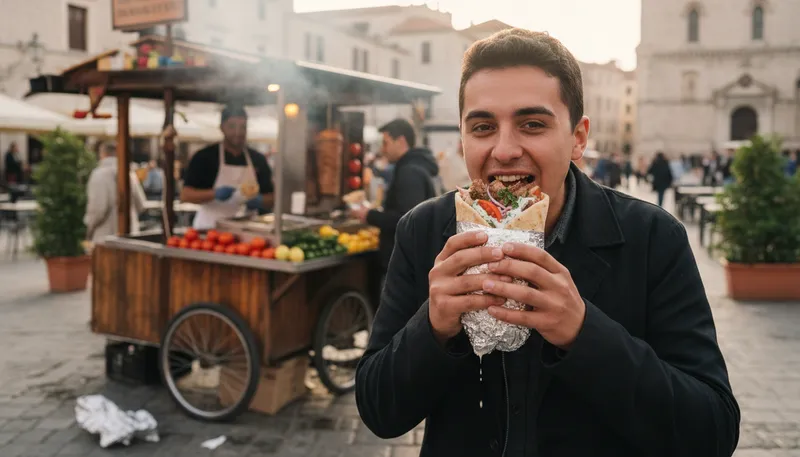 Illustration of gyro: A Greek dish made of meat wrapped in pita.