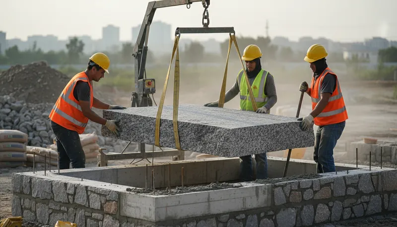 Illustration of granite: A hard, coarse-grained rock used in construction.