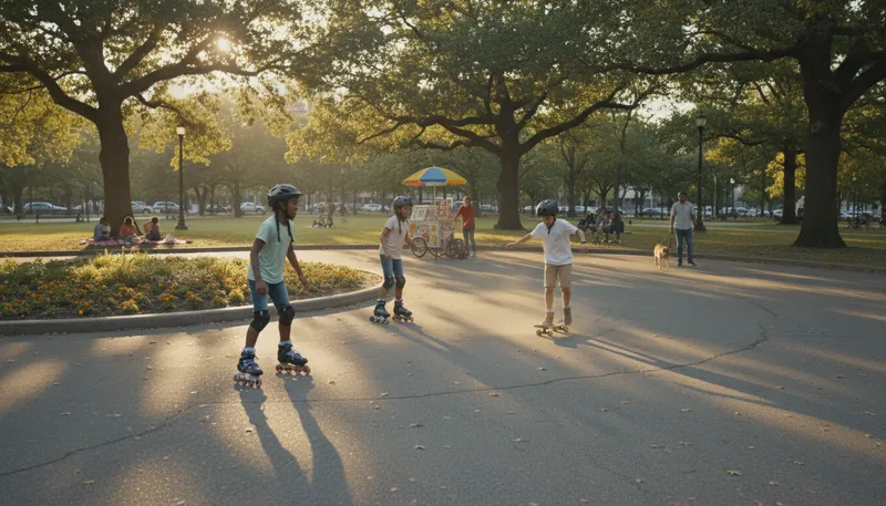 Illustration of skate around: To move on skates in a playful manner.