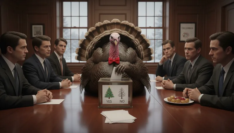 Illustration of a turkey voting for christmas: someone acting against their own interest