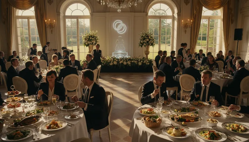 Illustration of luncheon: A formal meal served in the afternoon.