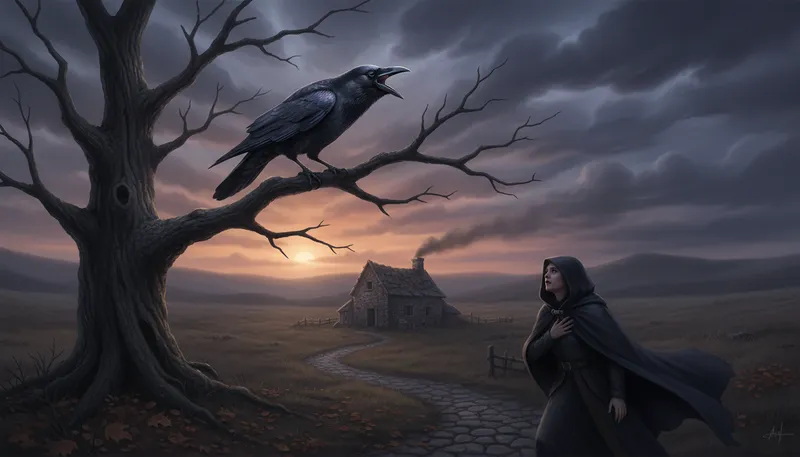 Illustration of bird of ill omen: A sign of bad luck or misfortune.