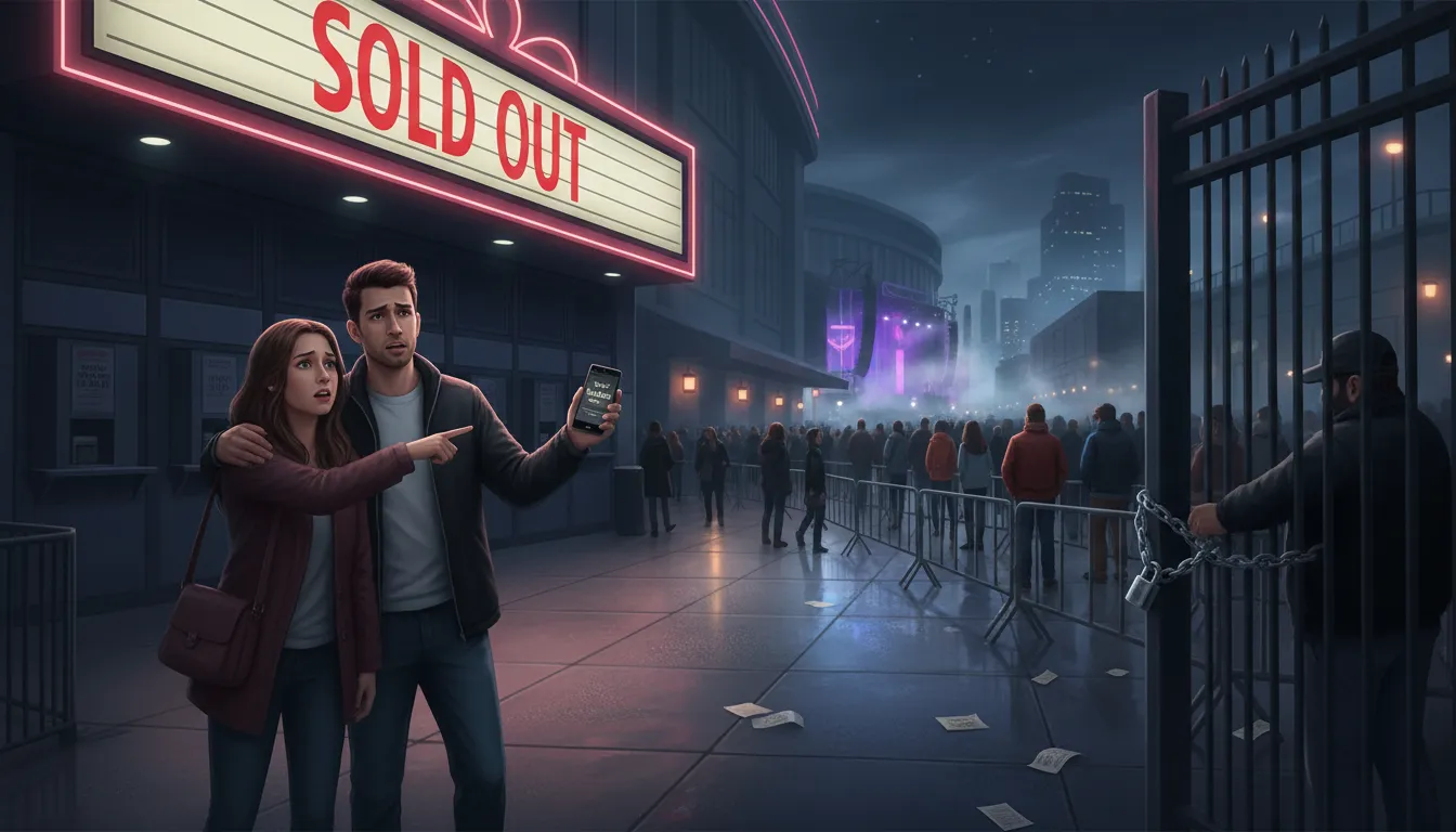 be sold outのイラスト：To have no more tickets or items left to buy.