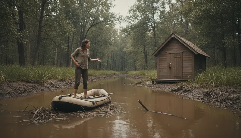 Illustration of up shit's creek without a paddle: in trouble with no way to escape