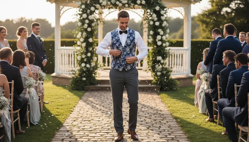 Illustration of waistcoat: A sleeveless garment worn over a shirt.