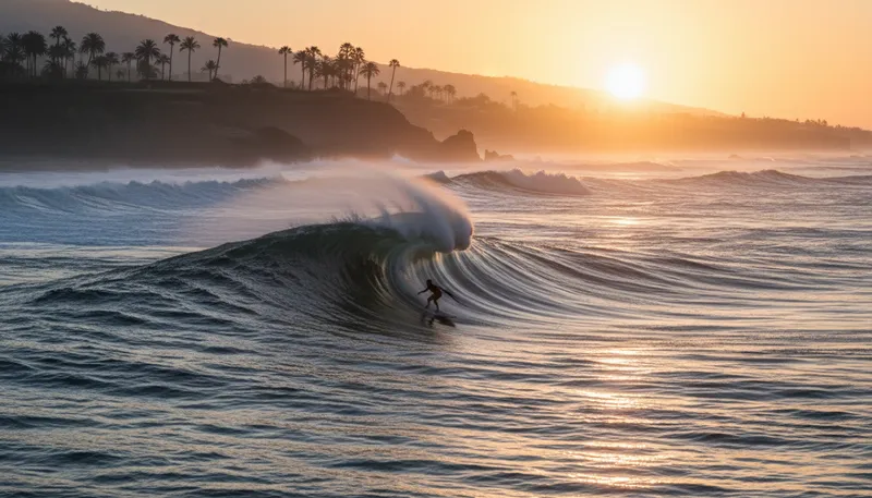 Illustration of surfer: A person who rides waves on a board.
