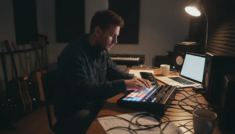 Illustration of sequencer: A device that arranges sounds or data in order.