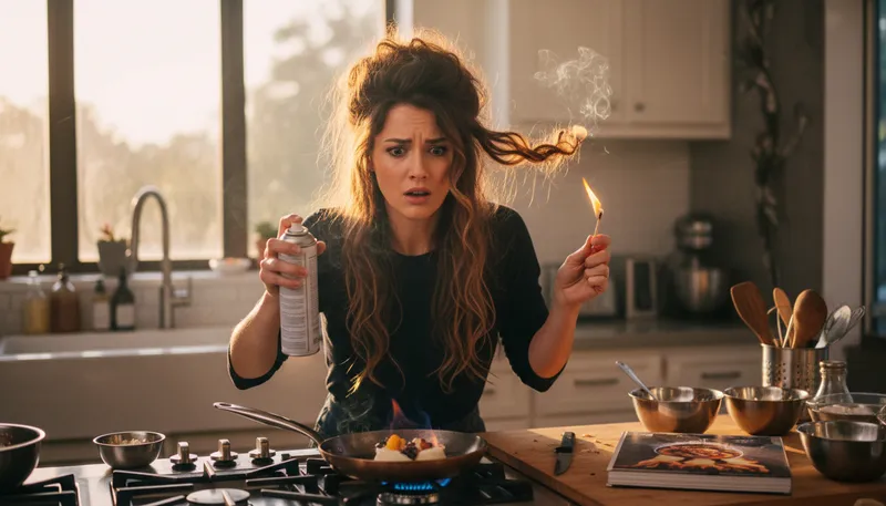 Illustration of set one's hair on fire: Do something very risky or reckless.