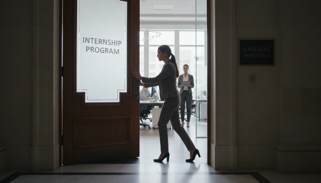 Illustrazione di get one's foot in the door: to gain initial access or opportunity.