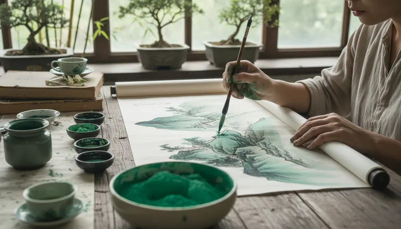 Illustration of chinese green: a shade of green resembling jade