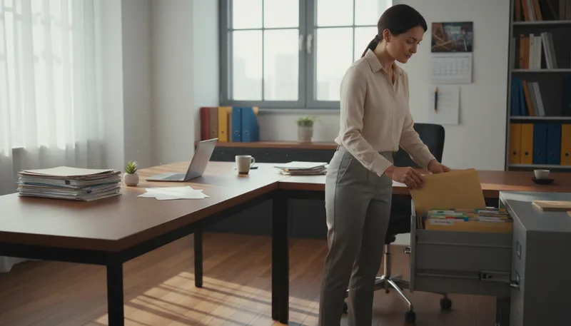 Illustration of file away: put documents in storage or order.