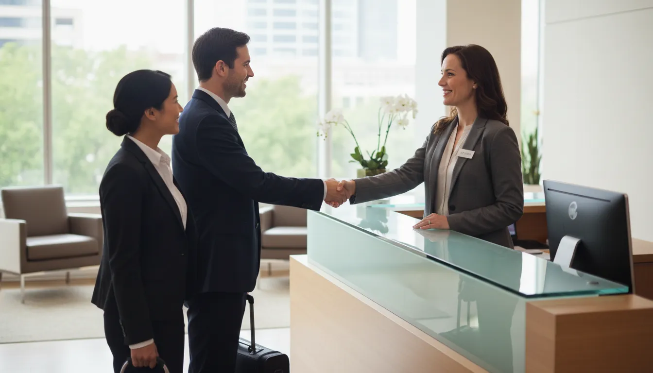 director of first impressions 的插圖：fancy job title for a company receptionist