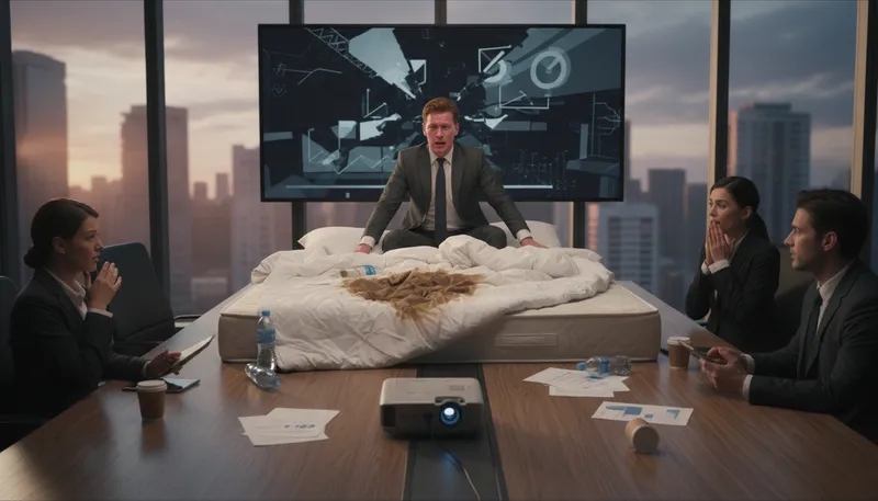 Illustration of shit the bed: to fail badly or mess up