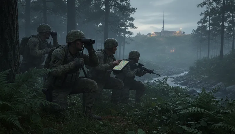 Illustration of recon: Gathering information about an area or situation.