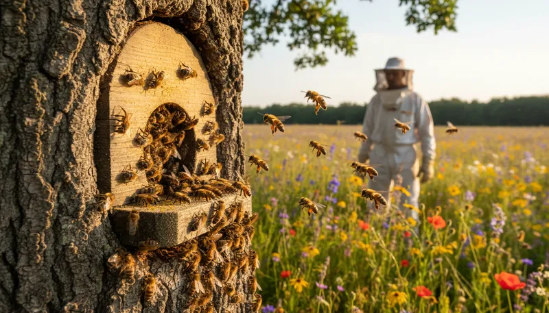 Illustration of hive: A structure for bees to live and work.