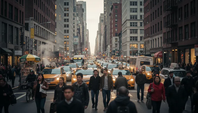 Illustration of hustle and bustle: busy and noisy activity