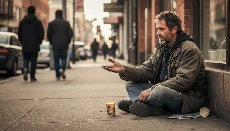 Illustration of bum: a person who avoids work, often homeless