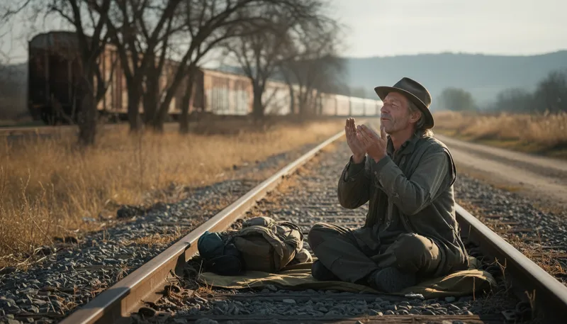 Illustration of hobo: A person who travels and lives cheaply.