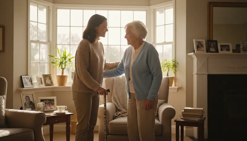 Illustration of caregiving: Providing care for another person.