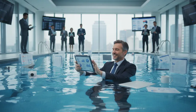 Illustration of in the swim: actively involved or knowledgeable about something