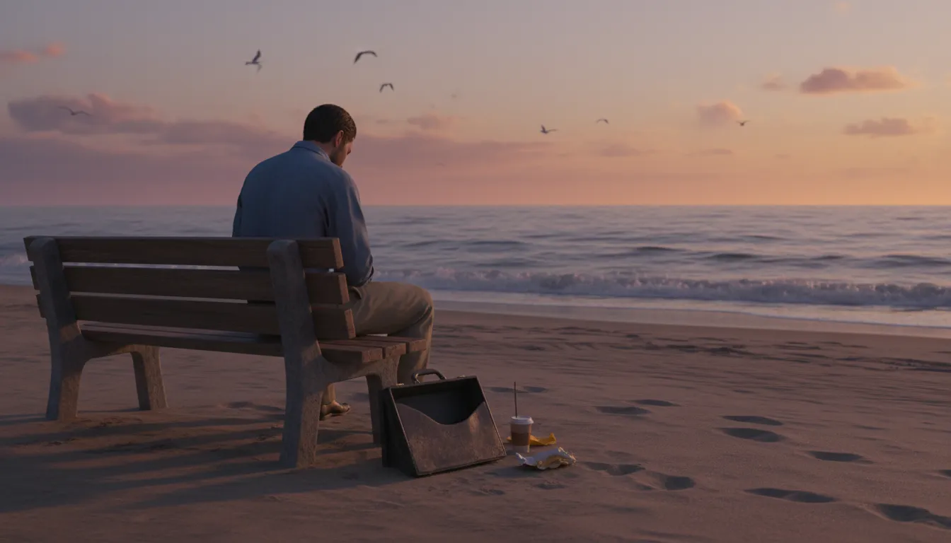 Ilustrasi on the beach: unemployed or idle