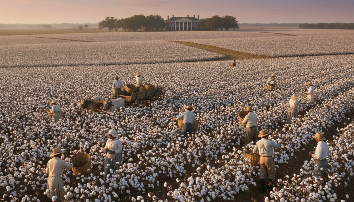 Ilustrasi plantation: a large farm where crops are grown