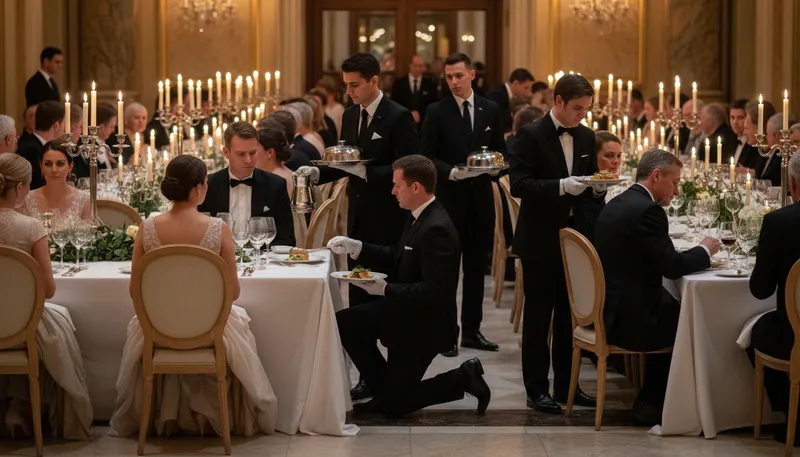 Illustration of wait upon hand and foot: to serve someone very attentively