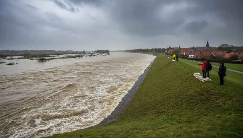 Illustration of dike: A barrier built to hold back water.