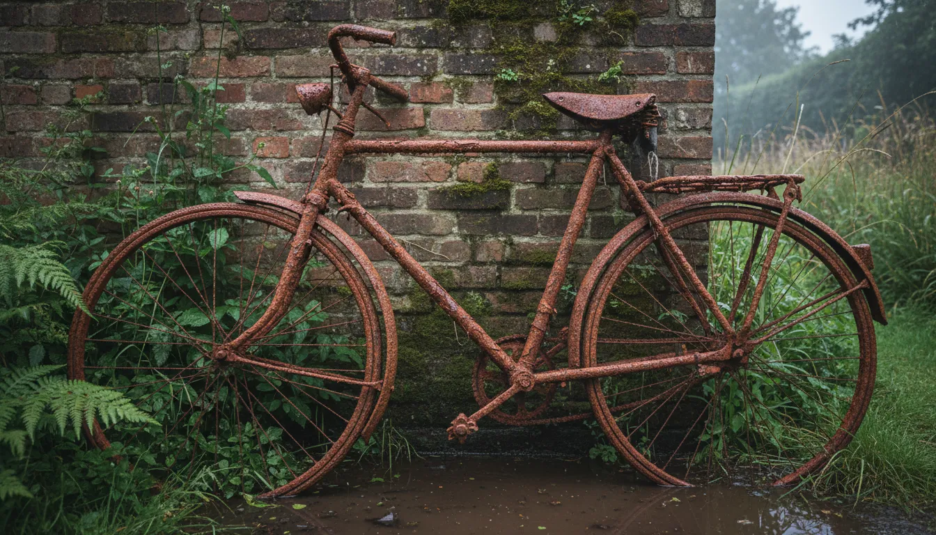 Illustrazione di rust: A reddish-brown coating that forms on old metal.