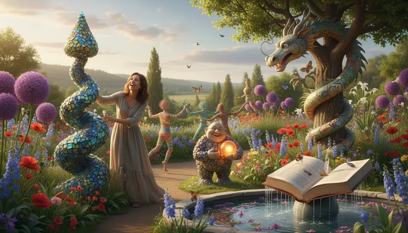 Illustration of whimsy: Playful or fanciful behavior or ideas.