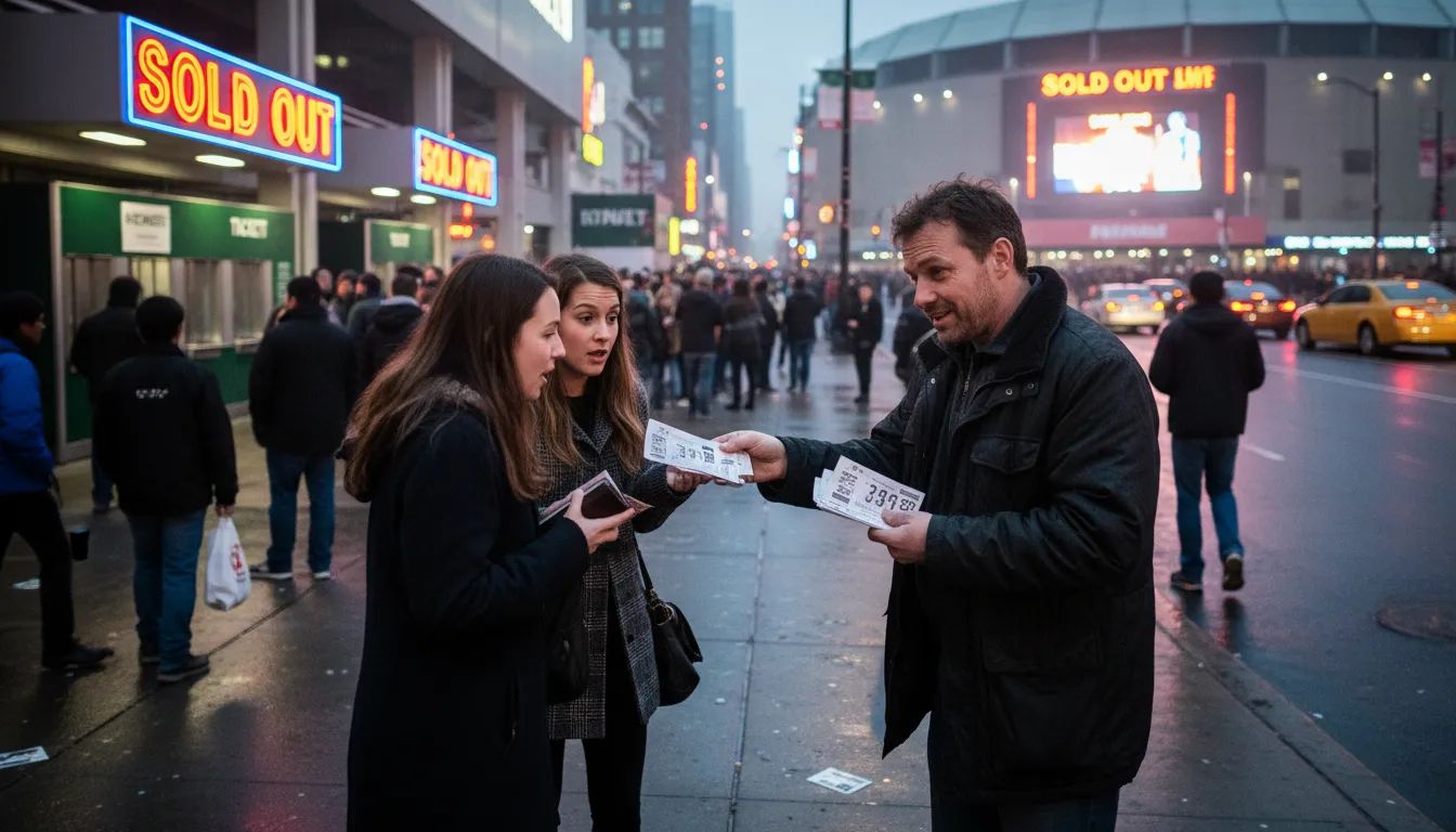 Illustration of scalper: someone who resells tickets for profit