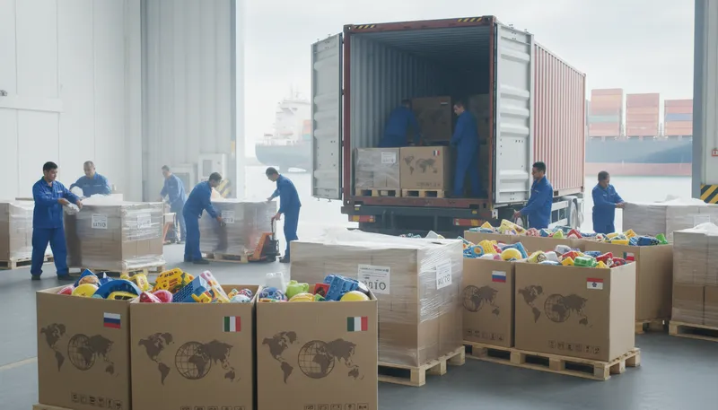 Illustration of export: To send goods to another country.