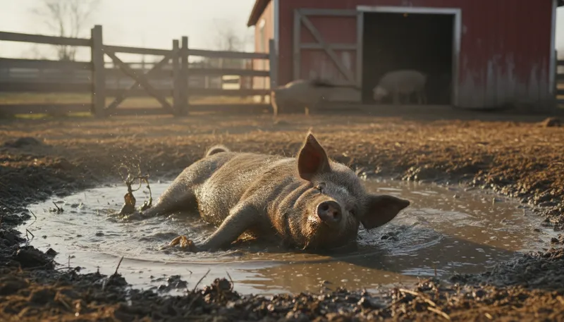 Illustration of wallow: To roll or lie in water or mud.