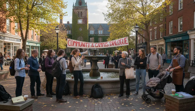 Illustration of town and gown: The relationship between a university and its community.