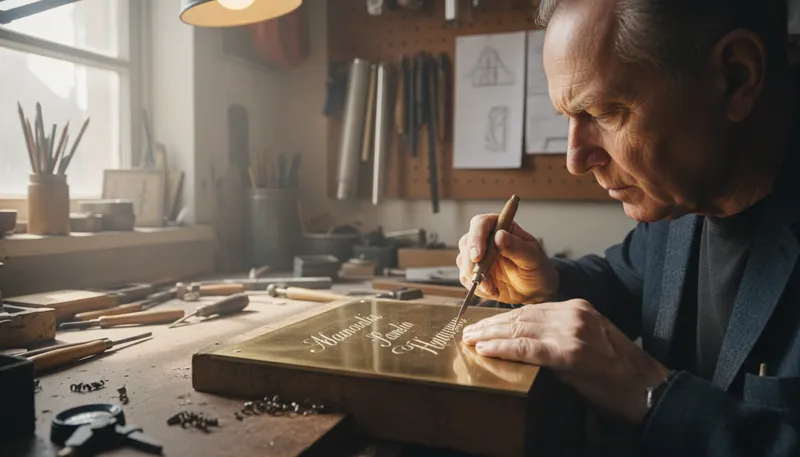Illustration of engraver: A person who carves designs on hard surfaces.