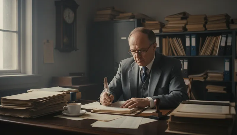 Illustration of bureaucrat: A government official who follows rules.